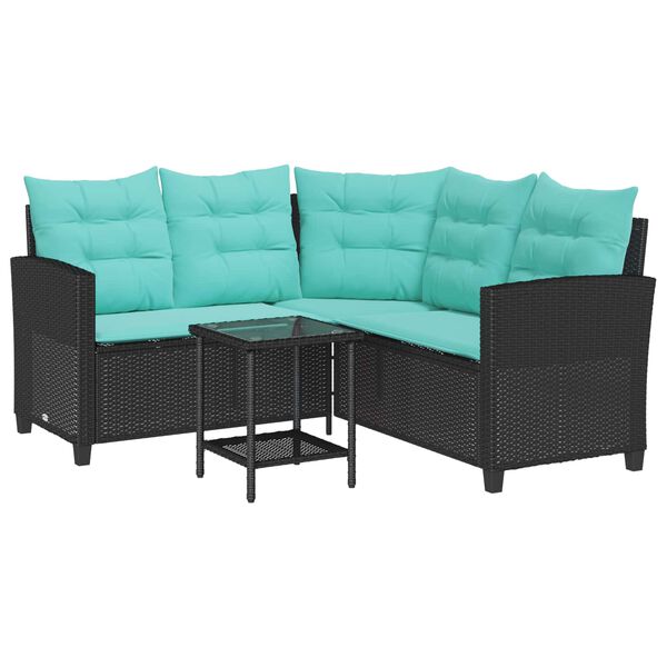 vidaXL Garten-Sofa mit Kissen 2 pcs Schwarz und T&uuml;rkis Poly Rattan