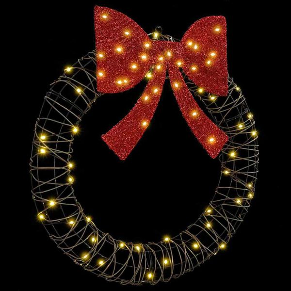 vidaXL Kranz mit 60 LEDs Warmwei&szlig; 75 cm Rattan