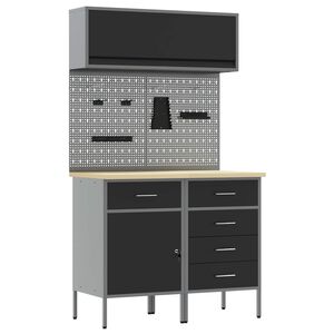 vidaXL Arbeitsschrankset mit Schubladen mit Regal 5 stk. Schwarz