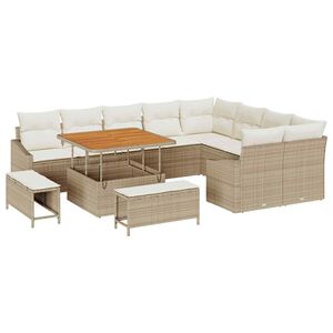vidaXL Gartensofa-set 12 stk. 7-Sitzer Beige Poly Rattan