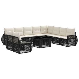 vidaXL Gartensofa-set 11 stk. Schwarz und Cremewei&szlig; Poly-Rattan