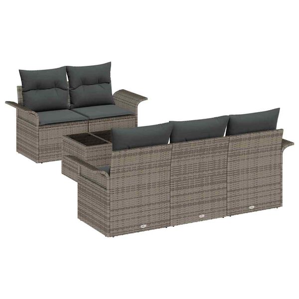vidaXL Sofa Set mit Kissen 6 pcs Grau Poly-Rattan