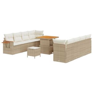 vidaXL Gartensofa-set mit Kissen 12 pcs Beige und Creme Poly-Rattan