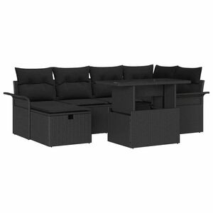 vidaXL Garten-Sofa-Set mit Kissen 7 pcs Schwarz Poly Rattan