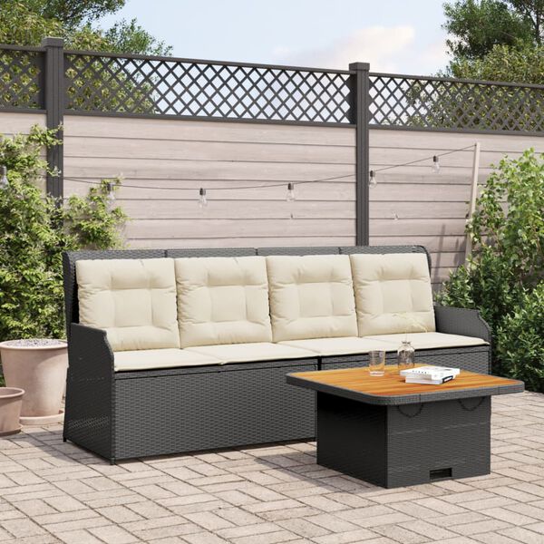 vidaXL 3-tlg. Garten-Lounge-Set mit Kissen Schwarz Poly Rattan