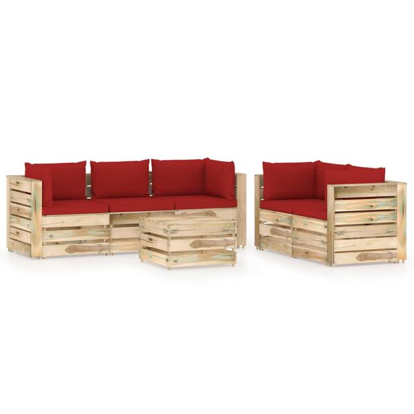 vidaXL 6-tlg. Garten-Lounge-Set mit Kissen Gr&uuml;n Impr&auml;gniertes Holz