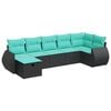 vidaXL 7-tlg. Garten-Sofagarnitur mit Kissen Schwarz Poly Rattan