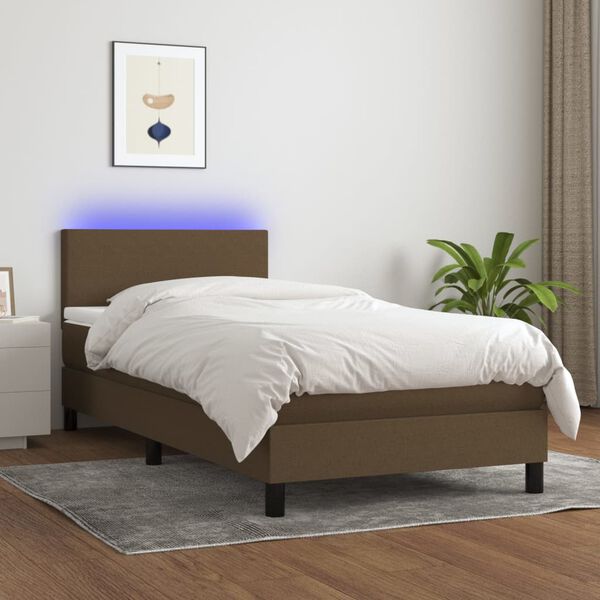vidaXL Boxspringbett mit Matratze & LED Dunkelbraun 80x200 cm Stoff