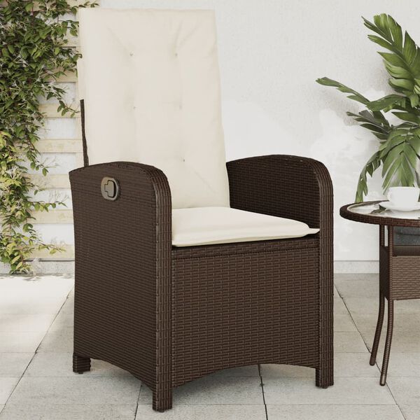 vidaXL Gartensessel Verstellbar mit Kissen Braun Poly Rattan
