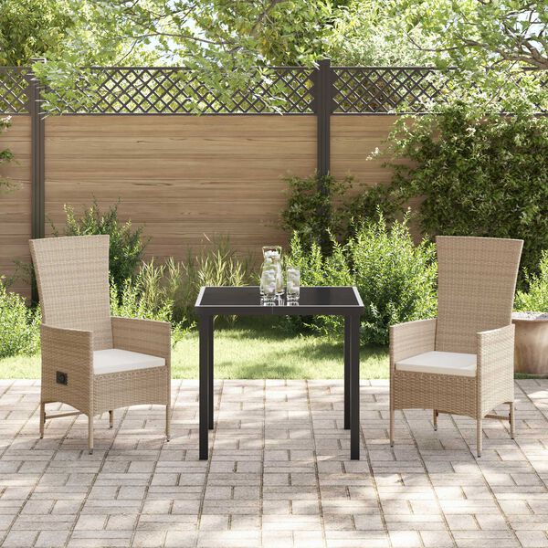 vidaXL Garten Essgruppe mit Kissen 3 pcs Beige Poly-Rattan