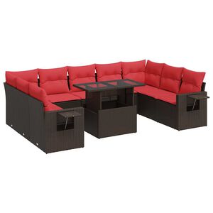 vidaXL 10-tlg. Garten-Sofagarnitur mit Kissen Braun Poly Rattan Akazie