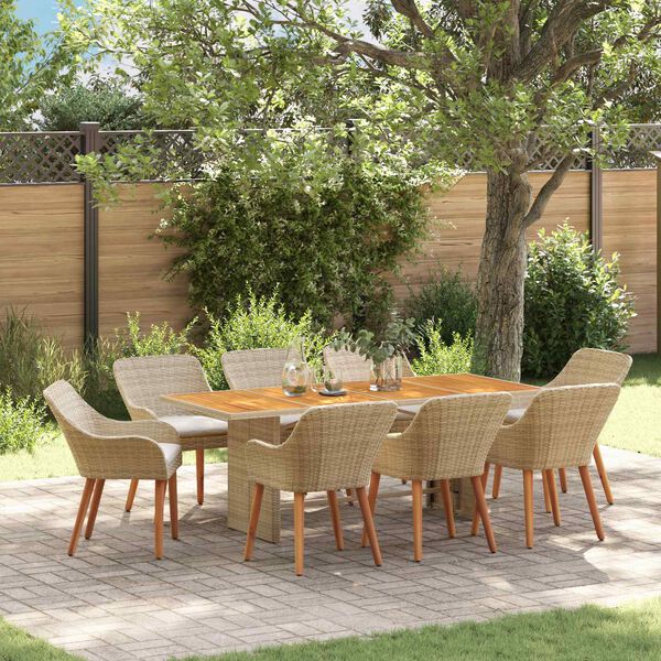 vidaXL Garten Essgruppe mit Kissen 9 pcs Beige Poly-Rattan