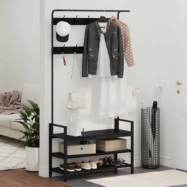 vidaXL Garderobenst&auml;nder Schwarz Eichen-Optik 95 x 34 x 184 cm