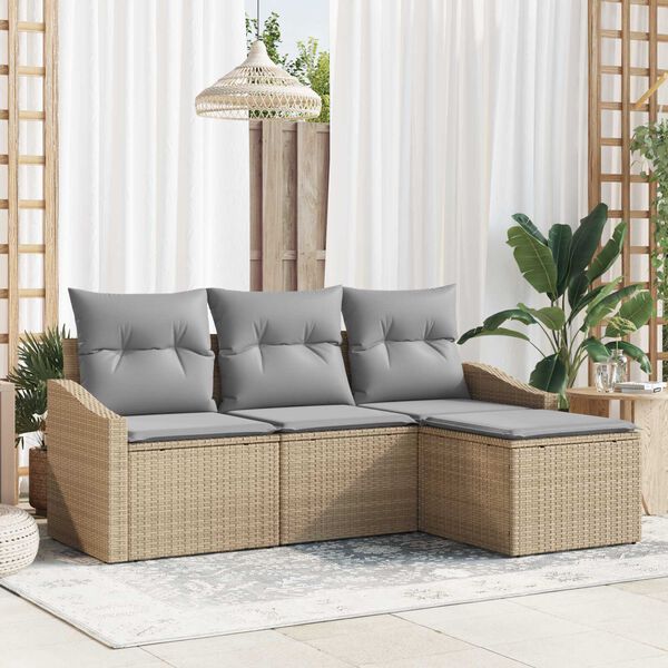 vidaXL Sofa Set mit Kissen 4 pcs Beige und Hellgrau Poly-Rattan