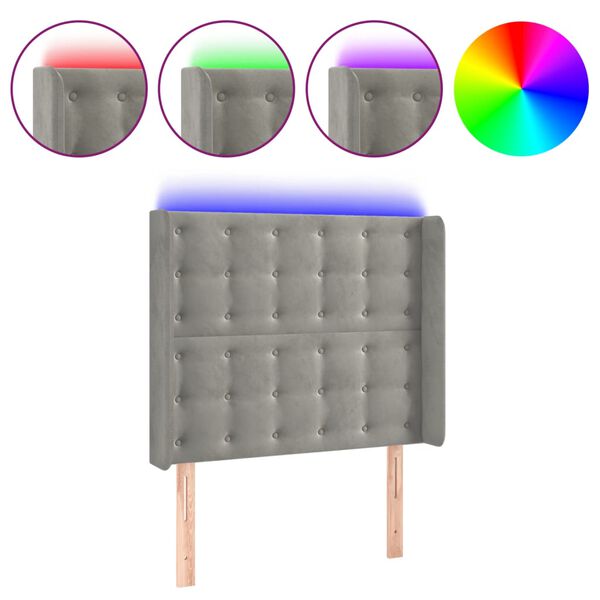 vidaXL LED Kopfteil Hellgrau 83x16x118/128 cm Samt