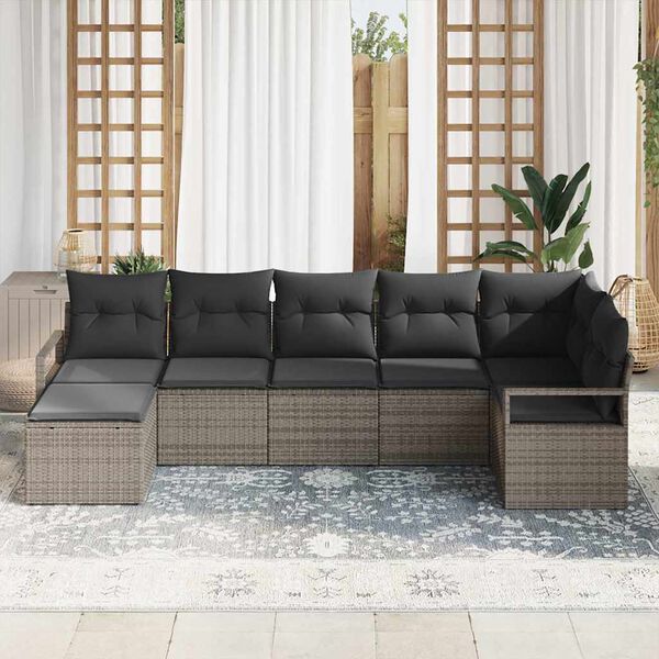 vidaXL Sofa Set 7 pcs Grau Poly-Rattan