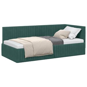 vidaXL Eckbettgestell mit Kopfteil Dunkelgr&uuml;n 90 cm x 190 cm Samt