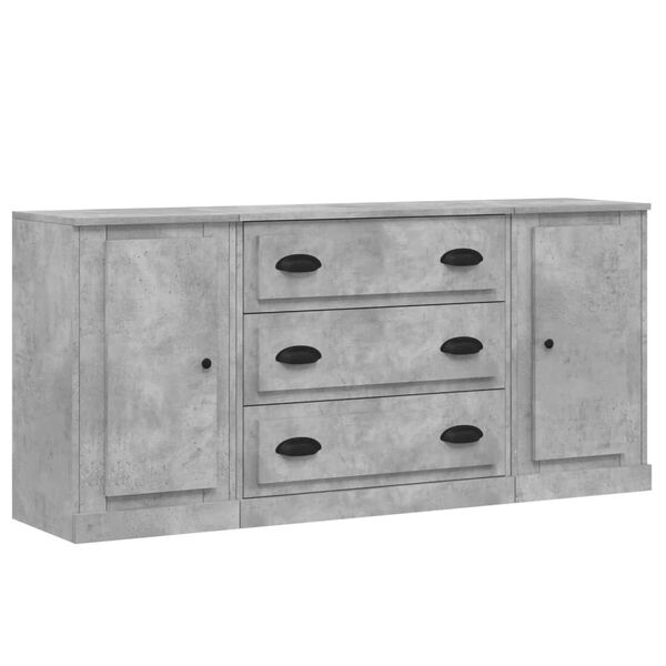 vidaXL Sideboards 3 Stk. Betongrau Holzwerkstoff