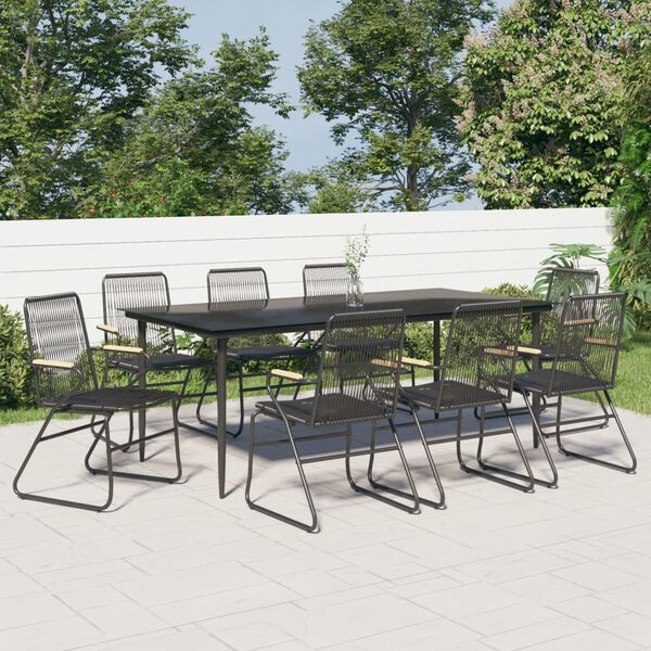 vidaXL 9-tlg. Garten-Essgruppe Schwarz PVC Rattan