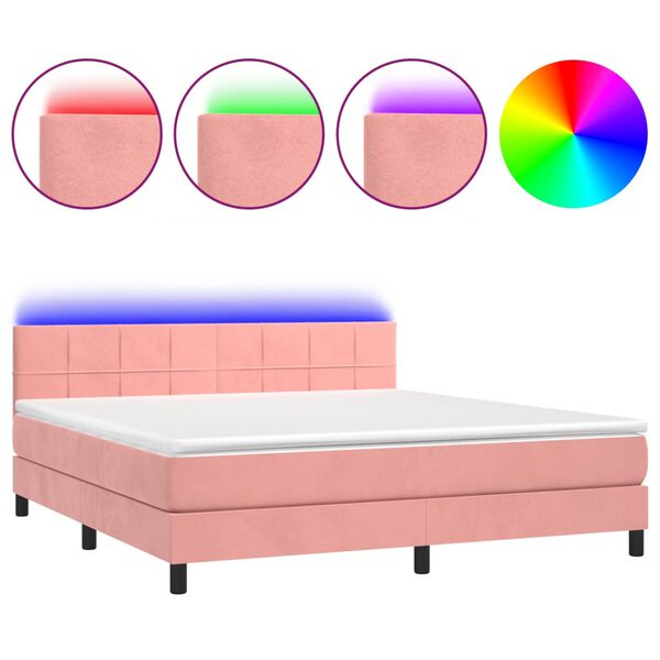 vidaXL Boxspringbett mit Matratze & LED Rosa 180x200 cm Samt