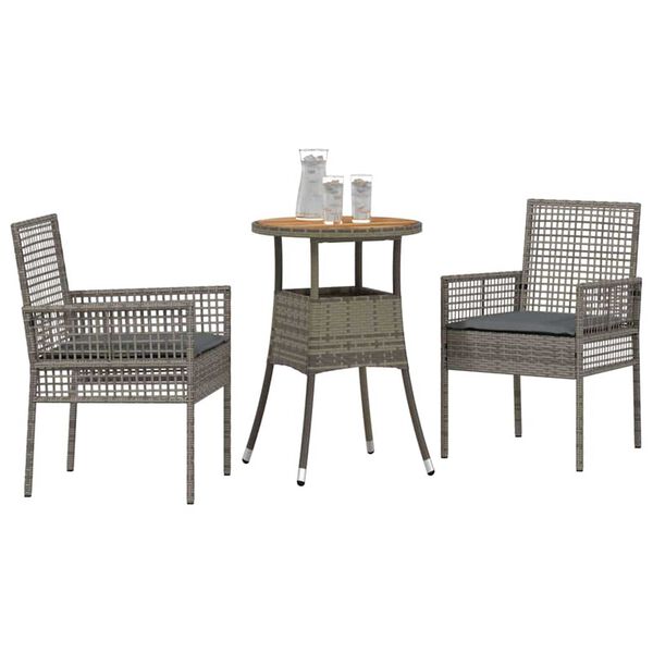 vidaXL Garten Essgruppe 3 pcs Grau Poly-Rattan