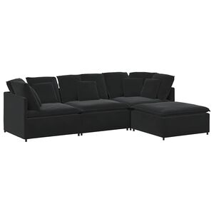 vidaXL Modulares Sofa mit Fu&szlig;hocker Kissen Samt Schwarz