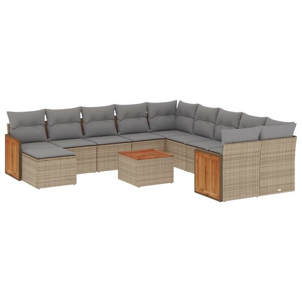 vidaXL 12-tlg. Garten-Sofagarnitur mit Kissen Beige Poly Rattan