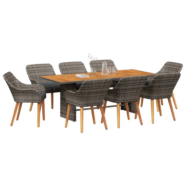 vidaXL Garten Essgruppe mit Kissen 9 pcs Grau Poly-Rattan