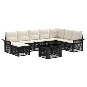 vidaXL Gartensofa-set 9 stk. Schwarz und Cremewei&szlig; Poly-Rattan