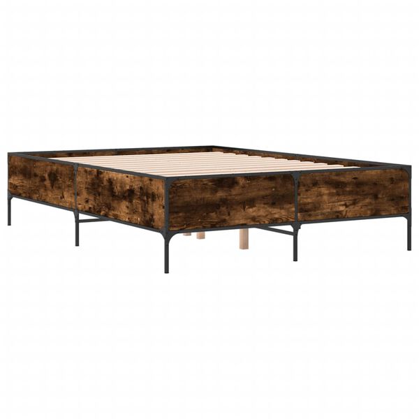 vidaXL Bettgestell Räuchereiche 135x190 cm Holzwerkstoff und Metall