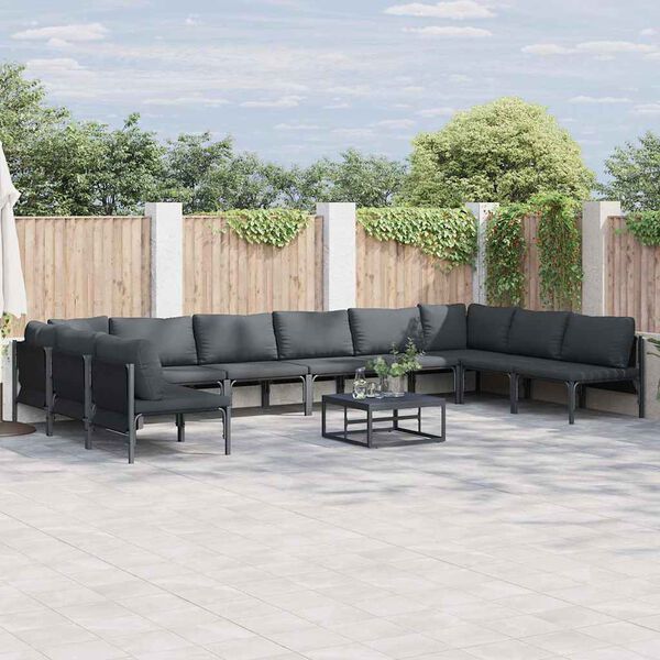 vidaXL Gartensofa-set mit Kissen 11 pcs Schwarz Stahl