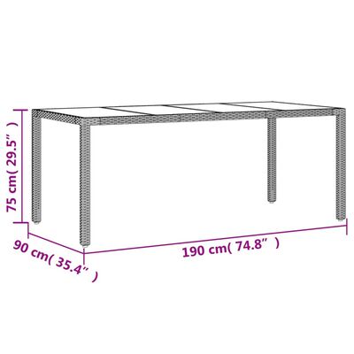 vidaXL Gartentisch mit Glasplatte Beige 190x90x75 cm Poly Rattan