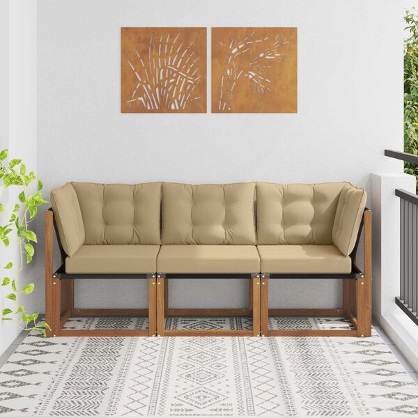 vidaXL Outdoor Mittel- und Ecksofa mit Kissen 3 St&uuml;ck Natur
