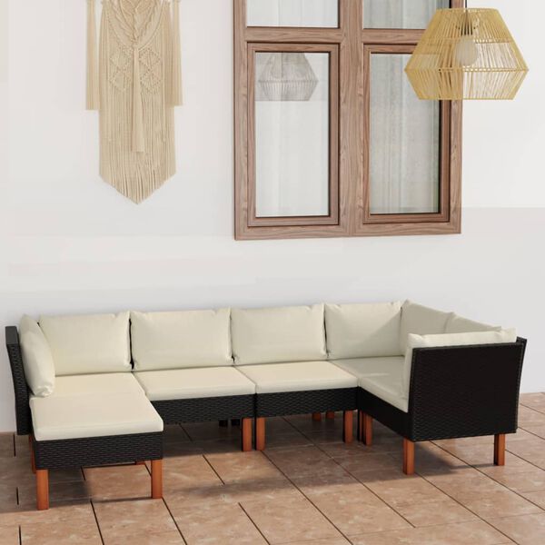 vidaXL 6-tlg. Garten-Lounge-Set mit Kissen Poly Rattan Schwarz