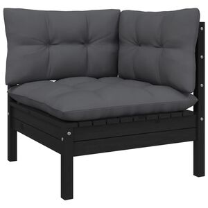 vidaXL Garten-Ecksofa mit Kissen in Schwarz Massivholz Kiefer