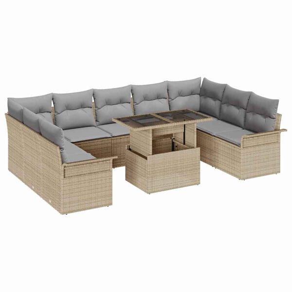 vidaXL Sofa Set mit Kissen 10 pcs Beige Poly-Rattan