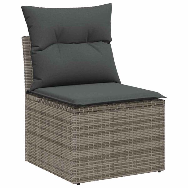 vidaXL Garten-Sofa-Set mit Kissen 7 pcs Grau Poly Rattan