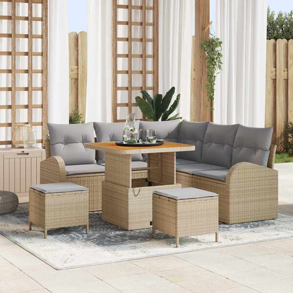 vidaXL Garten-Sofa-Set mit Kissen mit Kissen 8 pcs Beige und Hellgrau