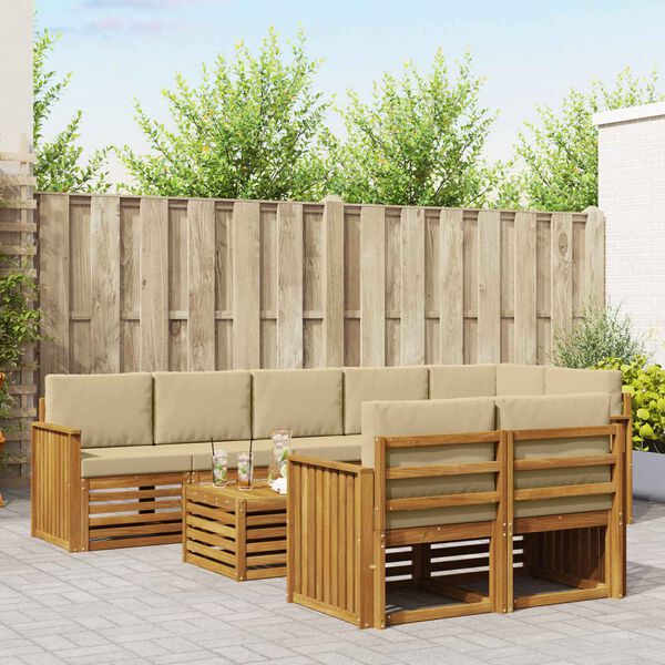 vidaXL Sofagarnituren 9 pcs Natur und Beige Massivholz Akazie