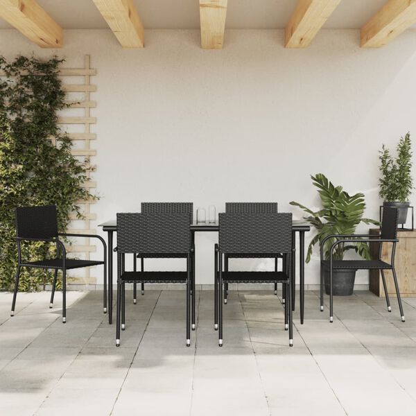 vidaXL 7-tlg. Garten-Essgruppe Schwarz Poly Rattan