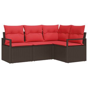 vidaXL Gartensofa-set 4 stk. Braun und Rot Poly-Rattan