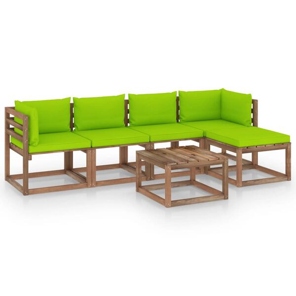 vidaXL 6-tlg. Garten-Lounge-Set mit Hellgr&uuml;nen Kissen
