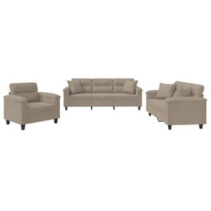 vidaXL 3-tlg. Sofagarnitur mit Kissen Taupe Mikrofasergewebe