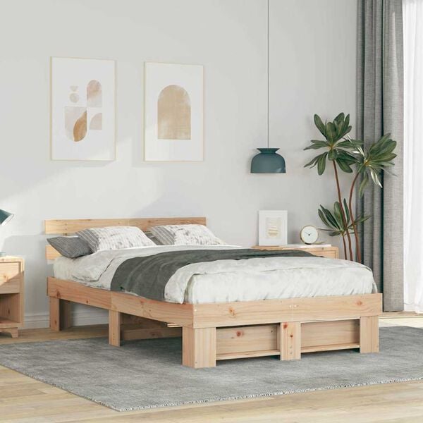 vidaXL Bettrahmen mit Kopfteil Braun 120 x 190 cm Massives Kiefernholz
