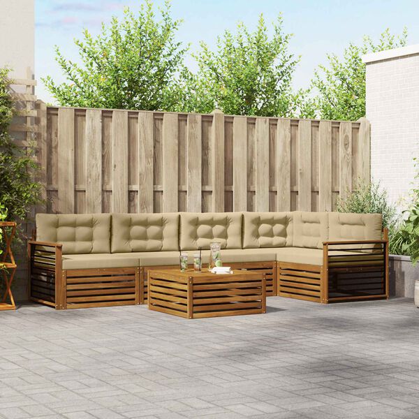 vidaXL Outdoor-Sofagarnitur mit Kissen 6 pcs Natur und Beige