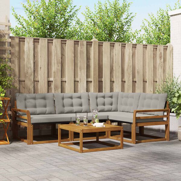 vidaXL Outdoor-Sofagarnitur mit Kissen 5 pcs Nat&uuml;rlich und Hellgrau