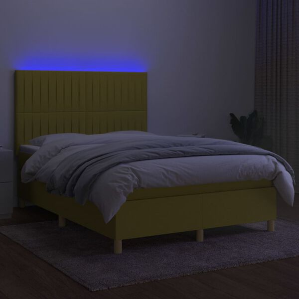 vidaXL Boxspringbett mit Matratze & LED Gr&uuml;n 140x200 cm Stoff