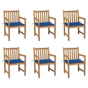 vidaXL Gartenst&uuml;hle 6 Stk. mit K&ouml;nigsblauen Kissen Massivholz Teak