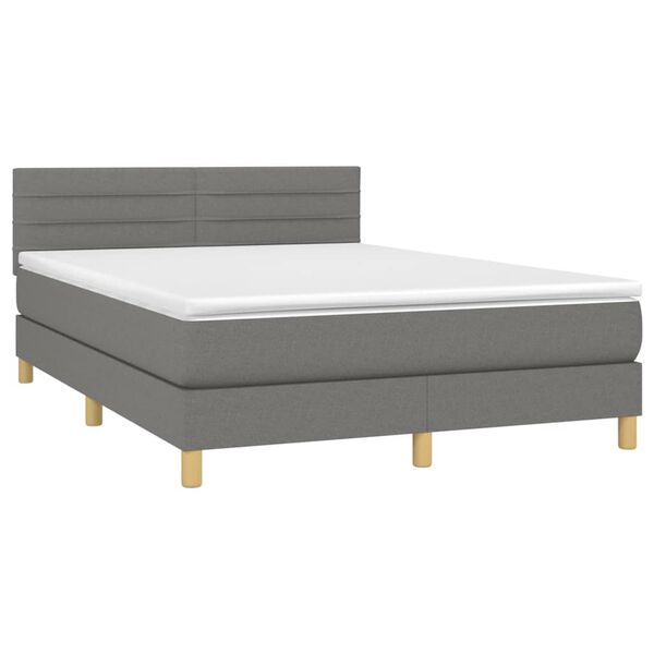 vidaXL Boxspringbett mit Matratze & LED Dunkelgrau 140x190 cm Stoff