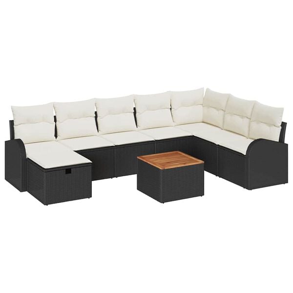 vidaXL Gartensofa-set mit Kissen 9 pcs Schwarz Poly Rattan